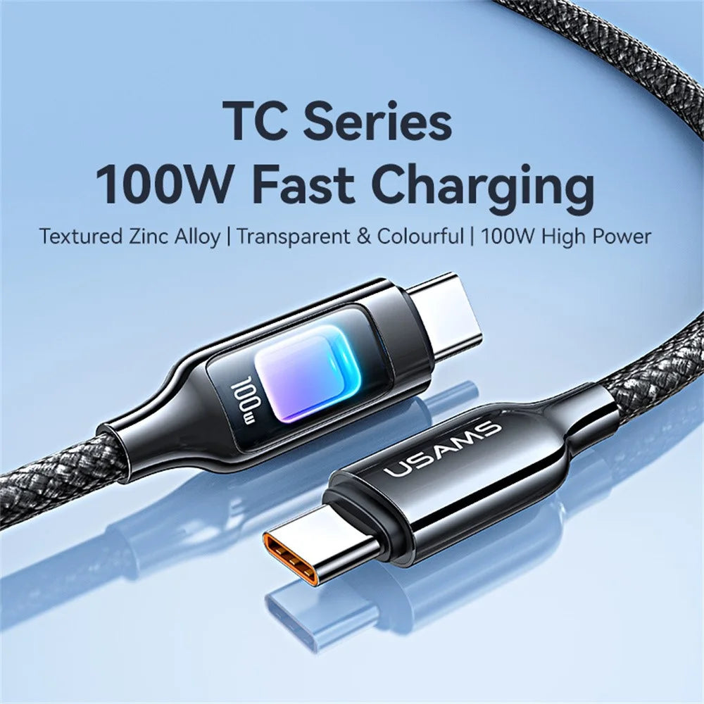 USAMS SJ750 TC Series 1.2m 100W Fast Charging Type C to Type C Data Cable with Colorful Light - Tarnish - 2