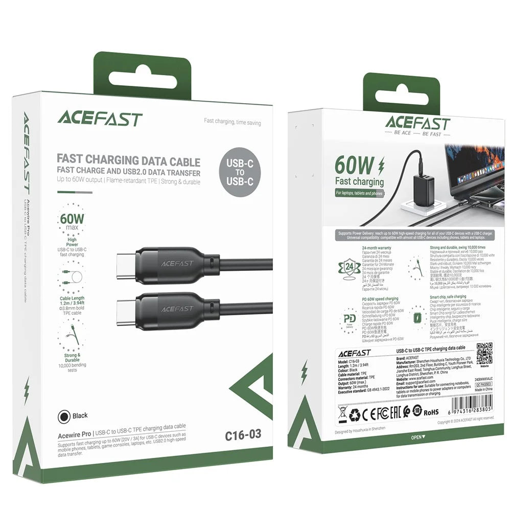 ACEFAST C16-03 USB-C to USB-C Cable TPE Charging Data Cable 1.2m 60W Fast Charge Cable For Laptop  /  Phone - 7