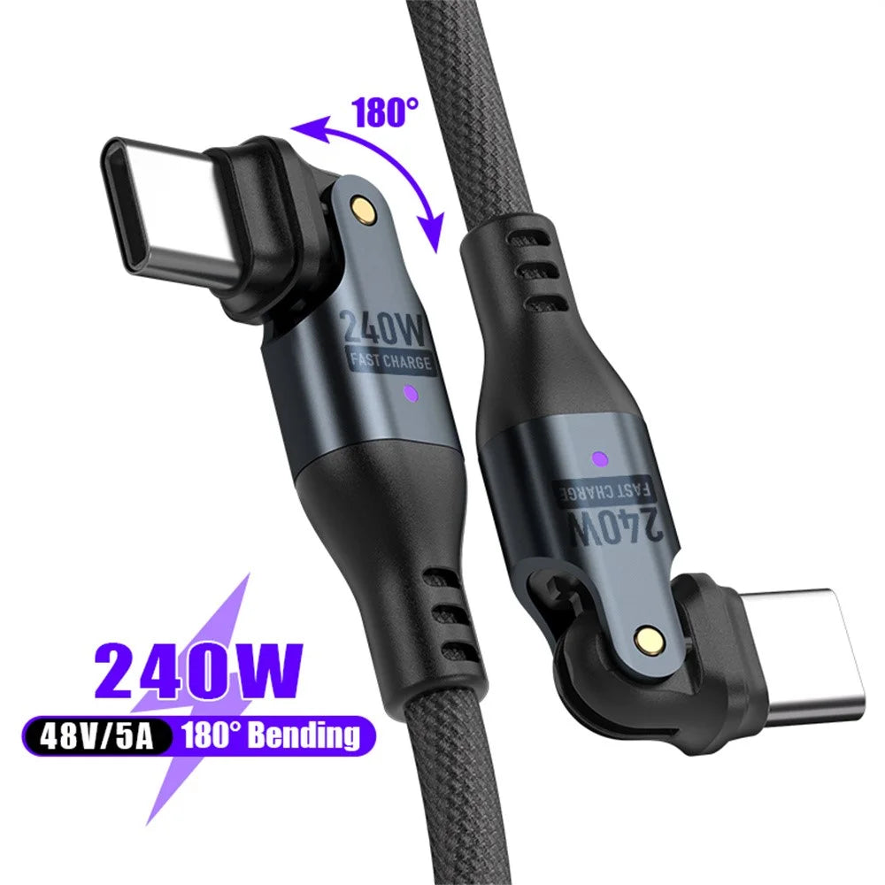1.8m PD 240W Type-C to Type-C Fast Charging Cable for Phone / Tablet / Laptop 180-degree Bend Data Sync Cord - 2