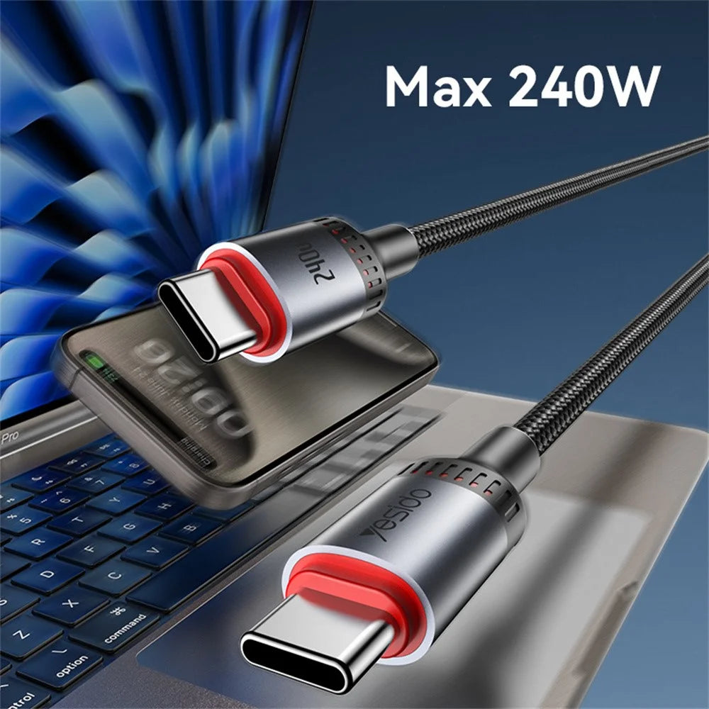 YESIDO CA186 2m Data Cable 240W Fast Charging USB C to USB C Braided Wire for Smartphone Tablet Laptop - 3