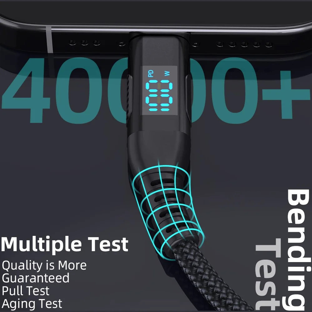 2m USB-C to USB-C Cable 100W 5A / 20V Nylon Braided Phone Tablet Fast Charging Digital Display Cord - Black - 6