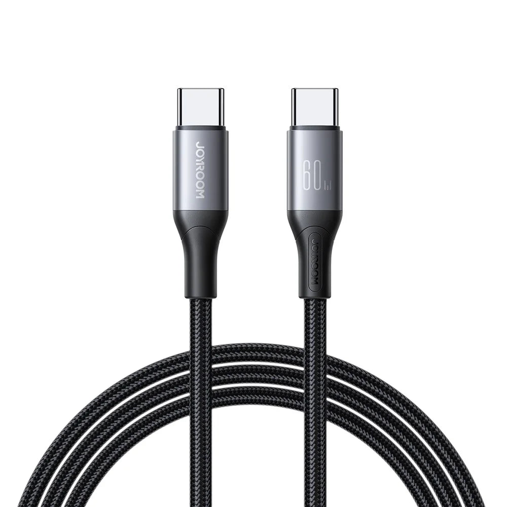 JOYROOM S-A28 1m 60W Fast Charging Cable Type-C to Type-C Data Cord - Black - 1