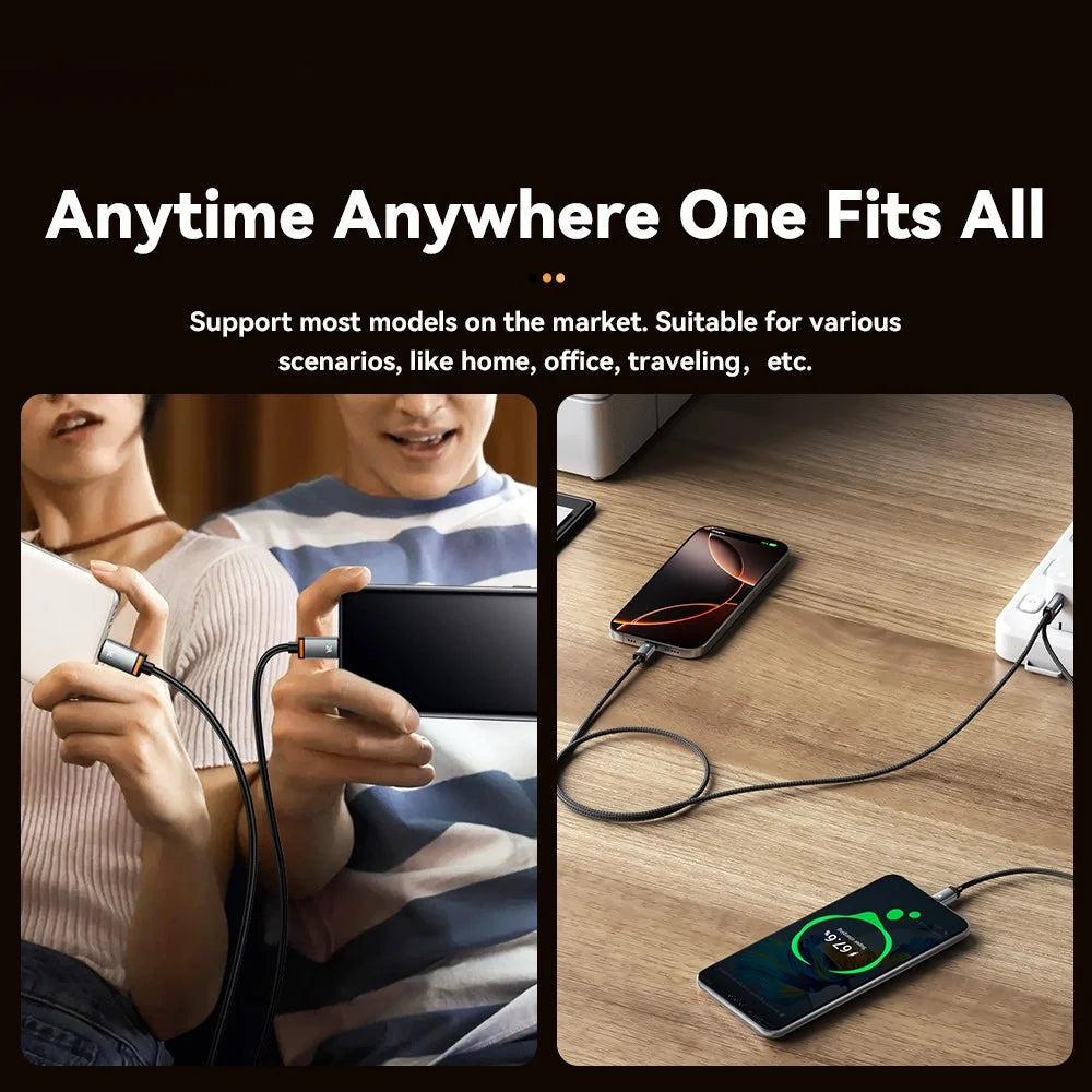 ESSAGER 1m USB-A to iP + Type-C Fast Charging Cable 100W PD Sync Data Transfer Cable - Black - 4