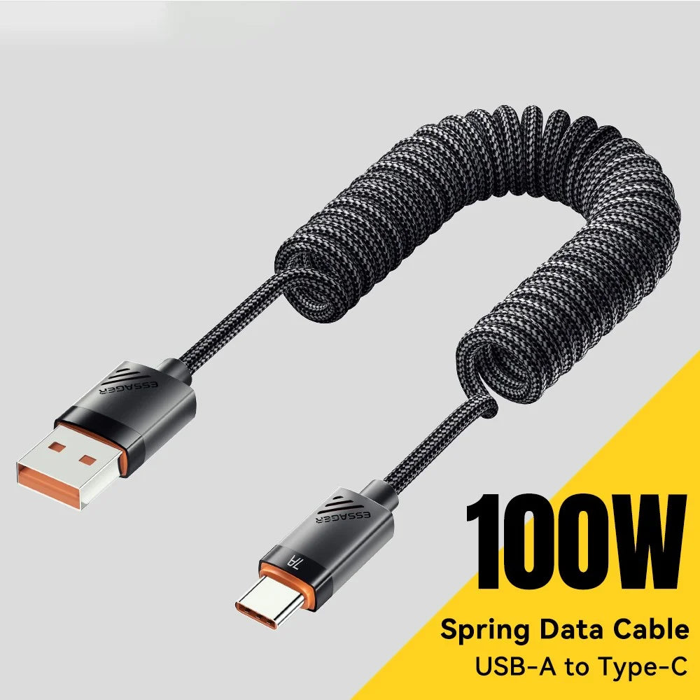 ESSAGER Spring Data Cable USB-A to Type-C 100W 7A Fast Charging Cable 1.2m - 3