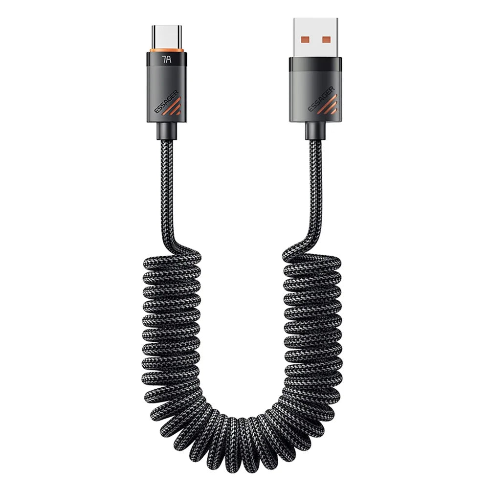 ESSAGER Spring Data Cable USB-A to Type-C 100W 7A Fast Charging Cable 1.8m - 1