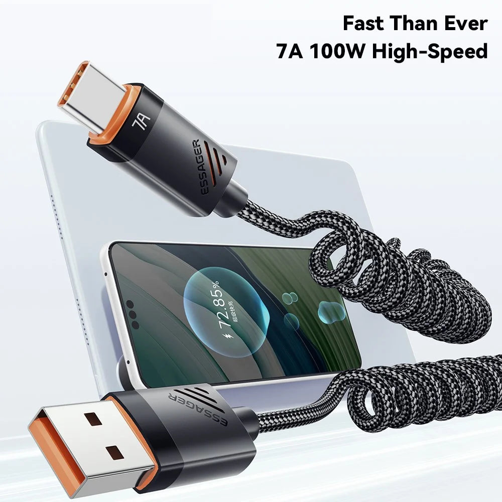 ESSAGER Spring Data Cable USB-A to Type-C 100W 7A Fast Charging Cable 1.8m - 4