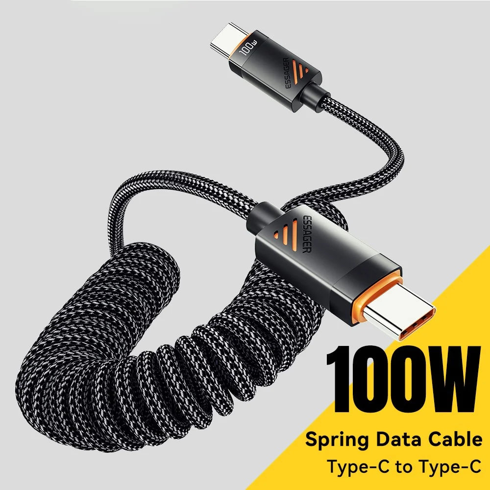 ESSAGER Spring Data Cable Type-C to Type-C 100W Fast Charging Cable 1.2m - 4