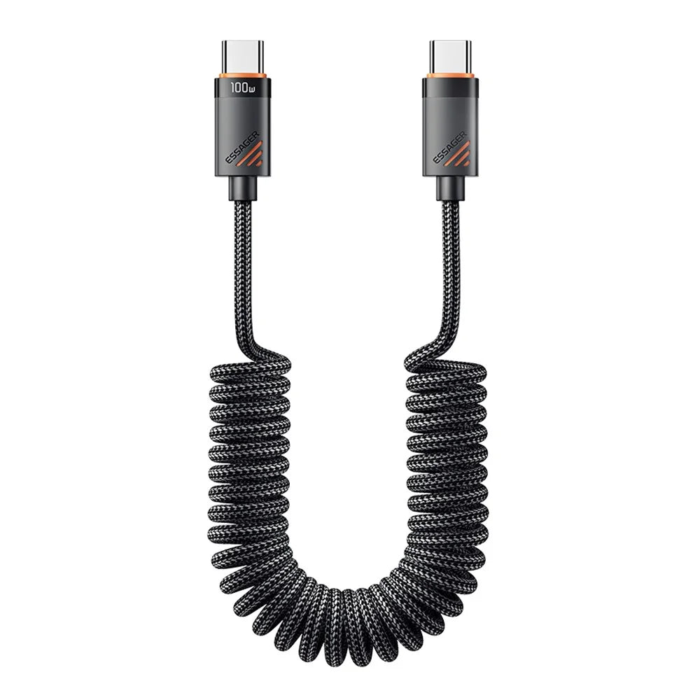 ESSAGER Spring Data Cable Type-C to Type-C 100W Fast Charging Cable 1.8m - 1