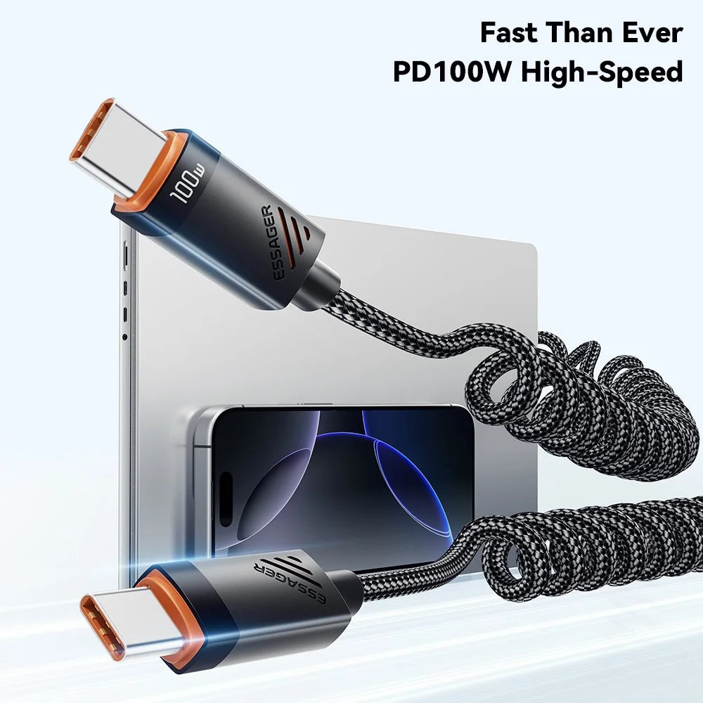 ESSAGER Spring Data Cable Type-C to Type-C 60W Fast Charging Cable 1.2m - 5