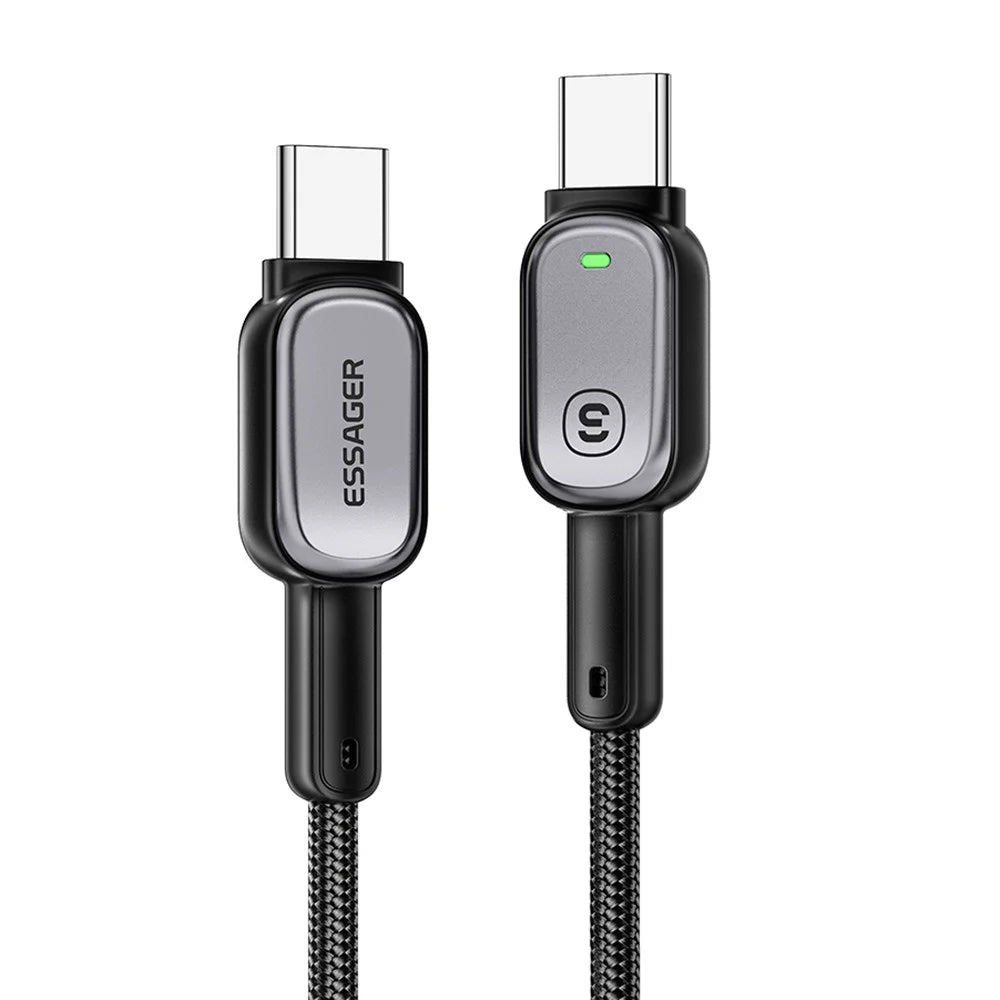 ESSAGER Type-C to Type-C 60W Smart LED Cable Fast Charging Durable Braided Data Cable 2m - 1