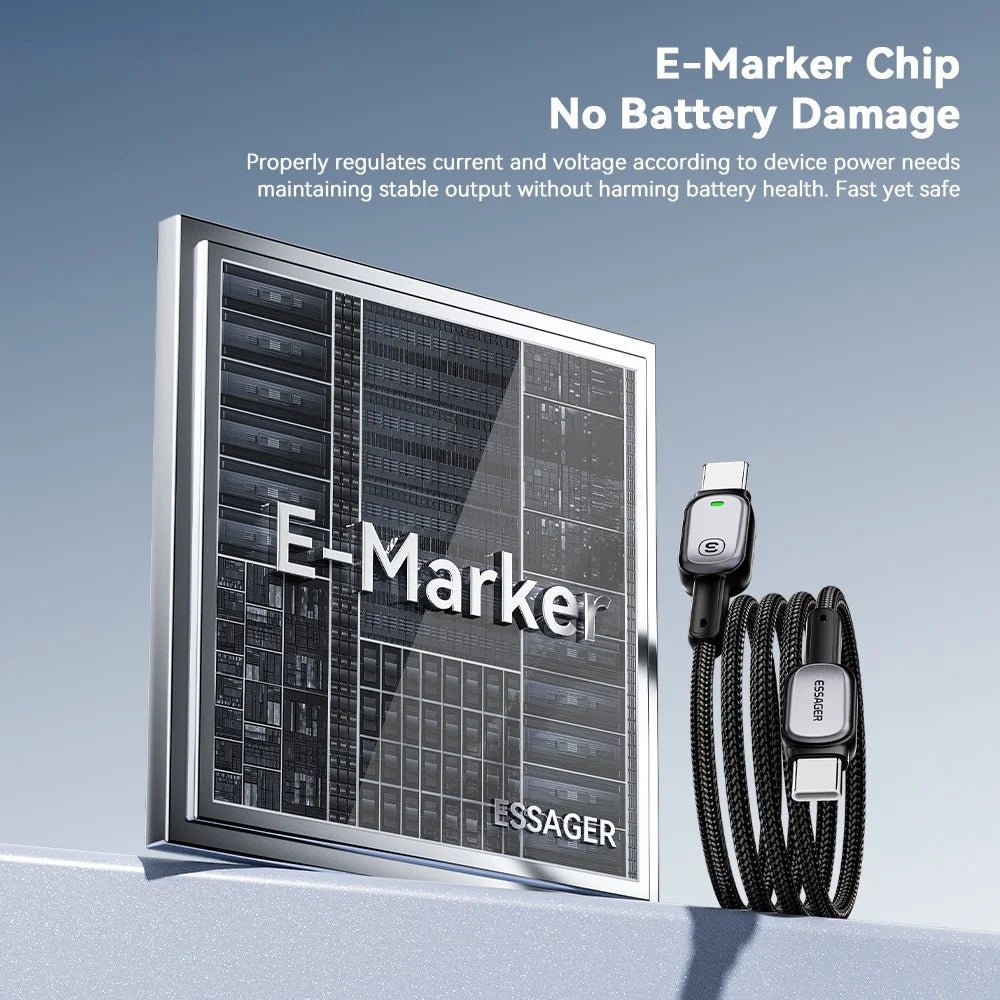 ESSAGER Type-C to Type-C 60W Smart LED Cable Fast Charging Durable Braided Data Cable 2m - 6