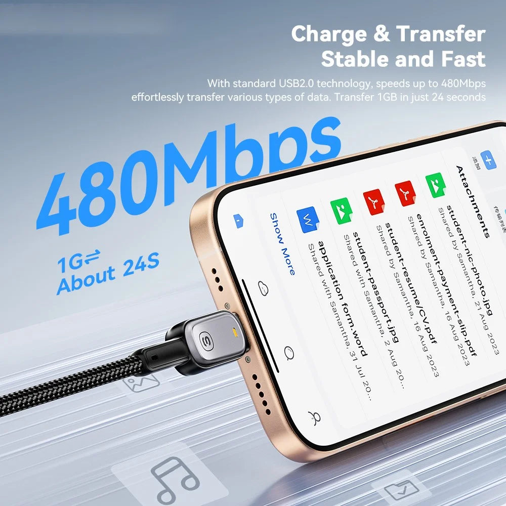 ESSAGER Type-C to Type-C 60W Smart LED Cable Fast Charging Durable Braided Data Cable 2m - 7