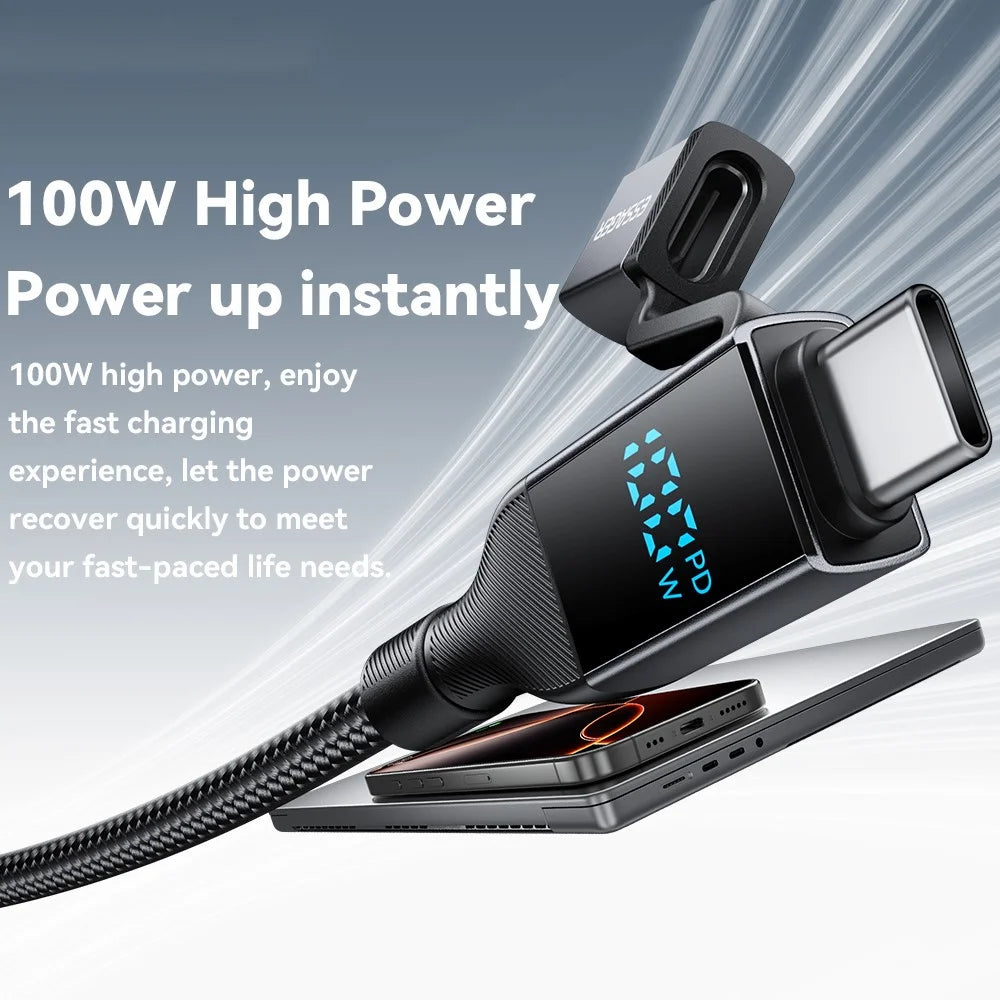 ESSAGER 4-in-1 Data Cable Digital Display PD 100W Fast Charging Cable 1m - 3