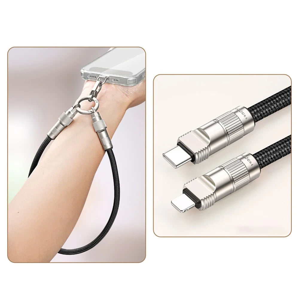 30cm Cell Phone Wrist Strap Fast Charging Data Cable with Type-C to L-Port Adapter Phone Lanyard - Black - 1