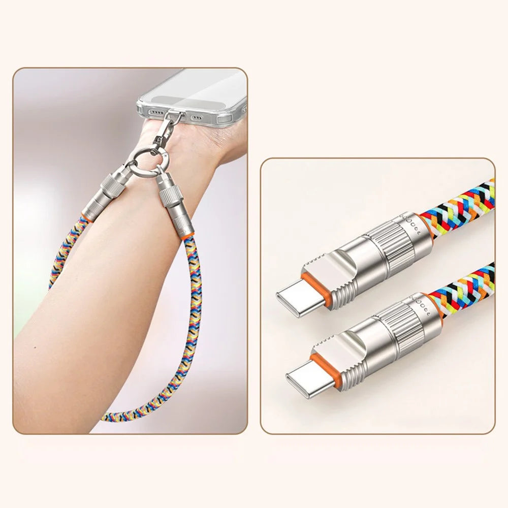 30cm 2 in 1 Wrist Strap Charging Cable Type-C to Type-C 66W Fast Charge Cable Cell Phone Lanyard - Multi-color - 1