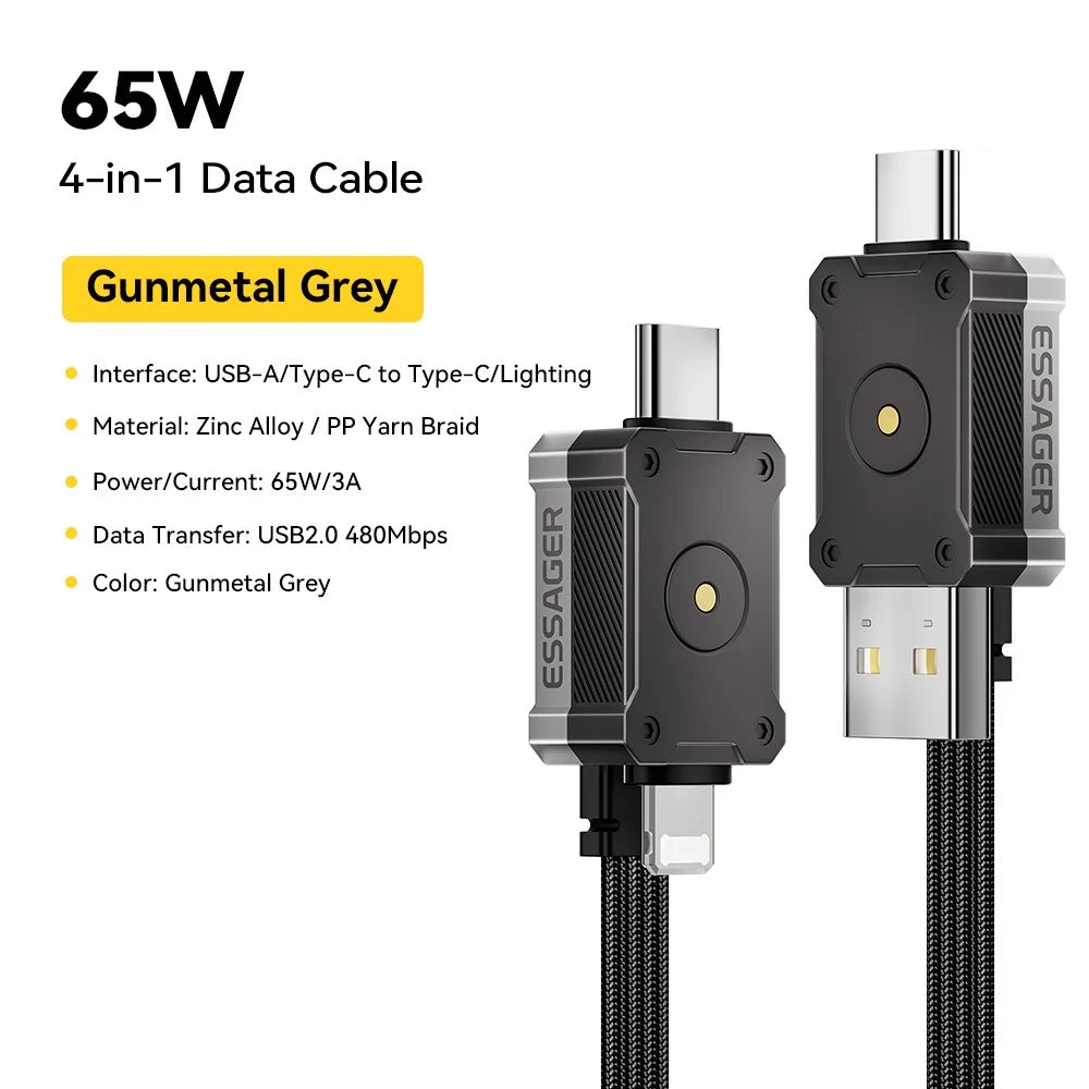 ESSAGER ES-X63 1m 4 in 1 Data Cable USB-A / Type-C to Type-C / 8Pin Multi-Function Charging Cord - 2