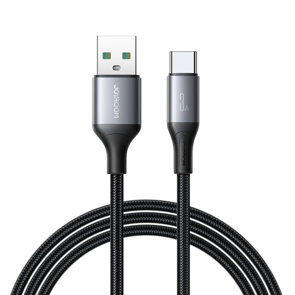 JOYROOM S-A28 1m USB-A to Type-C Cable 3A Fast Charging Nylon Braided Data Cord - Black - 1