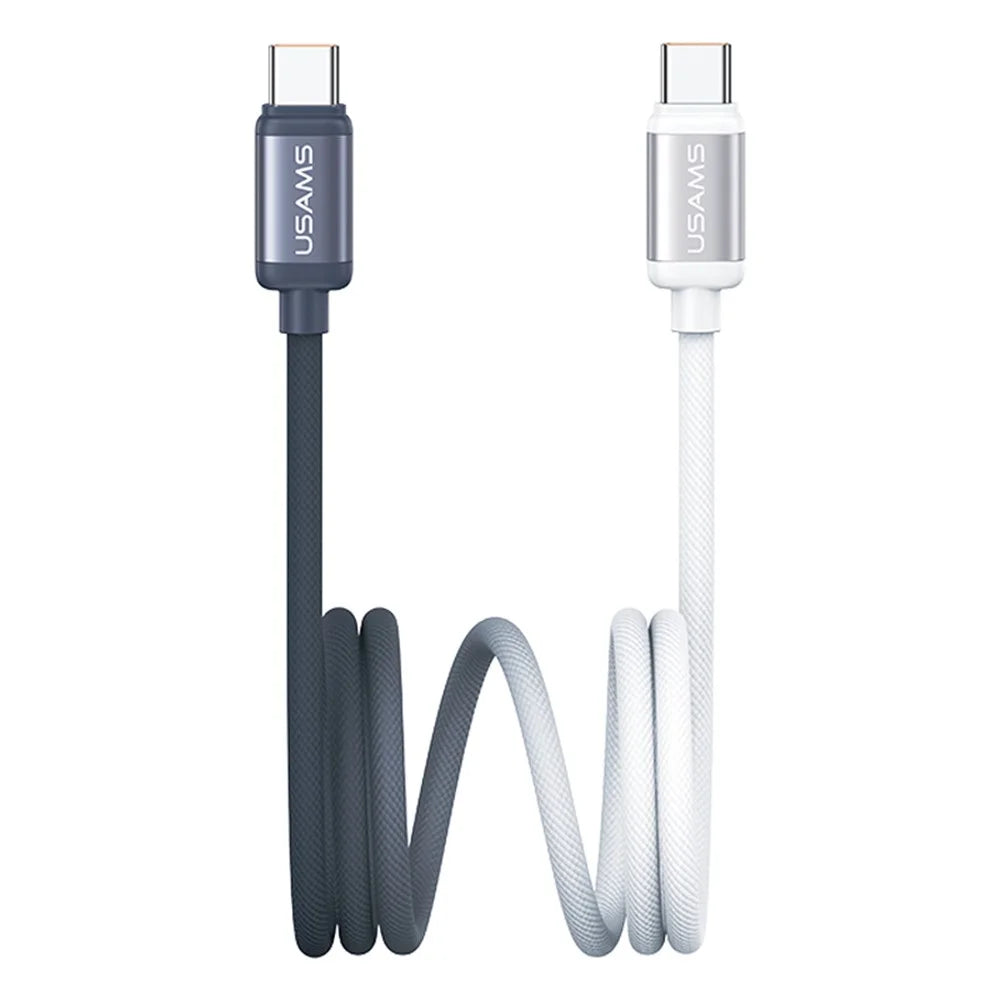 USAMS SJ756 1.2m 60W Type-C to Type-C Cable Dual-Color Aluminum Alloy Fast Charging Data Sync Cord - Black + White - 1