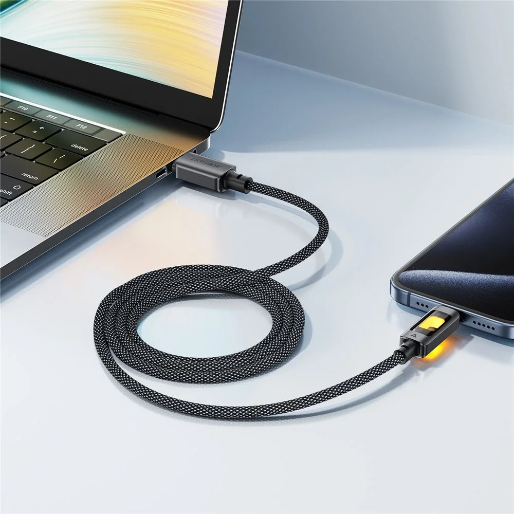 ACEFAST C21-03 1.2m USB C to USB C Cable 60W Charging Data Transfer Braided Cord with Colorful Light - 3