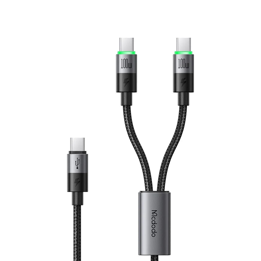 MCDODO CA-6740 2-in-1 USB-C Cable 100W Fast Charging Dual Type-C Ports Braided Cord 1.5m for Multiple Devices - 1