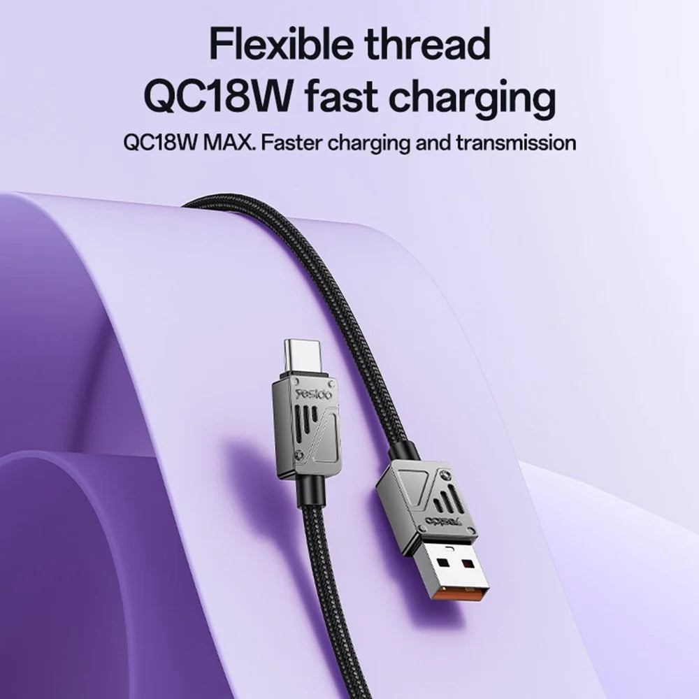YESIDO CA135C 1.2m Zinc Alloy USB A to Type C Braided Cable 3A Fast Charging Data Sync Cord - 2