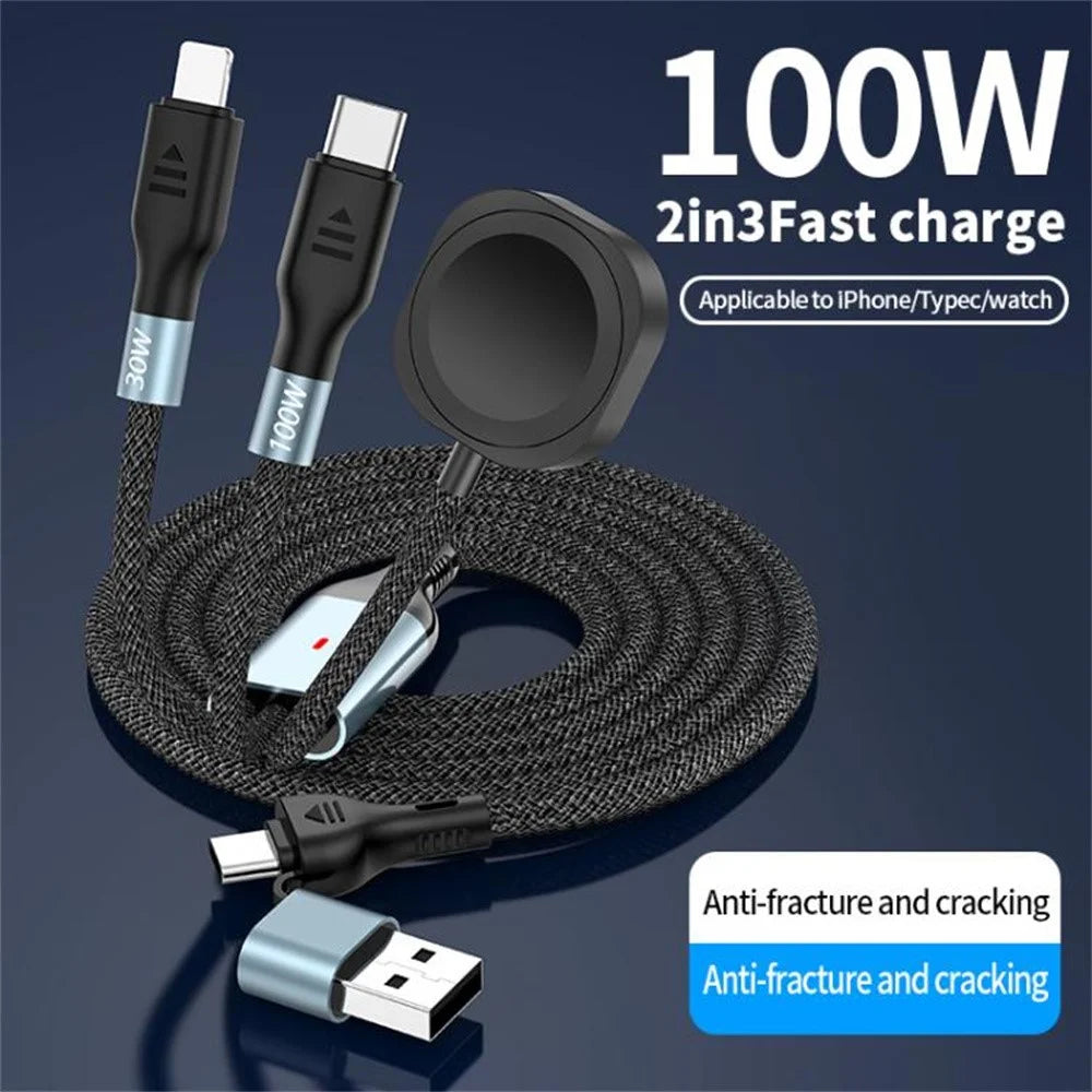 2m 2 in 1 USB A  /  USB C to USB-C  /  for Apple Watch Wireless Charging Dock PD 100W Fast Charging Cable - 3