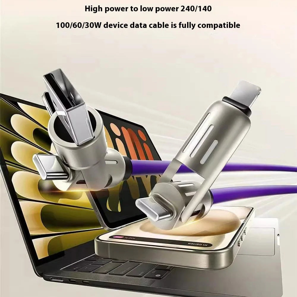 1m 4 in 1 Data Cable 240W Super Fast Charging Type-C / USB to Type-C / 8Pin Liquid Silicone Cord - Purple - 2