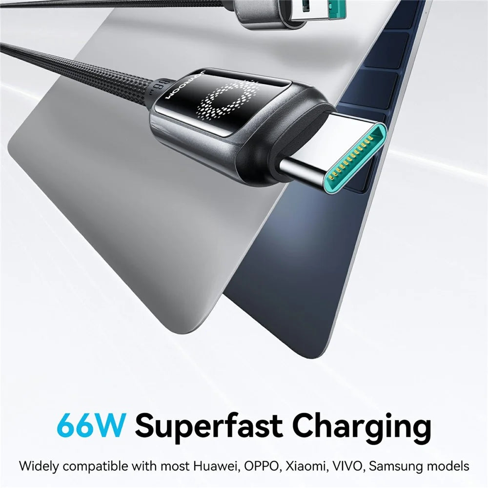 JOYROOM S-A55 1.2m USB-A to Type-C Cable 66W Fast Charging Auto Power Off Data Cord - Black - 2