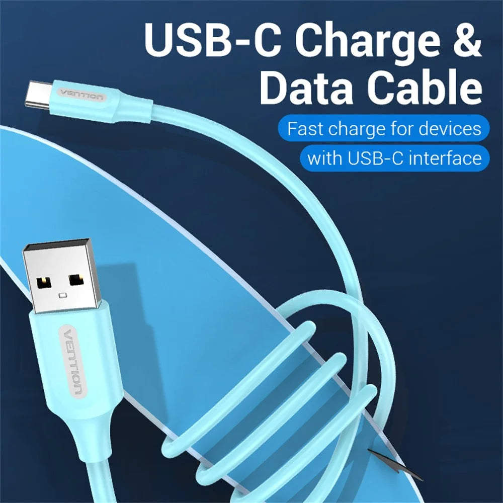VENTION COKSG 1.5m USB 2.0 Type A Male to Type C Male Cable 3A Fast Charging Data Sync Cord, Lake Blue - 2