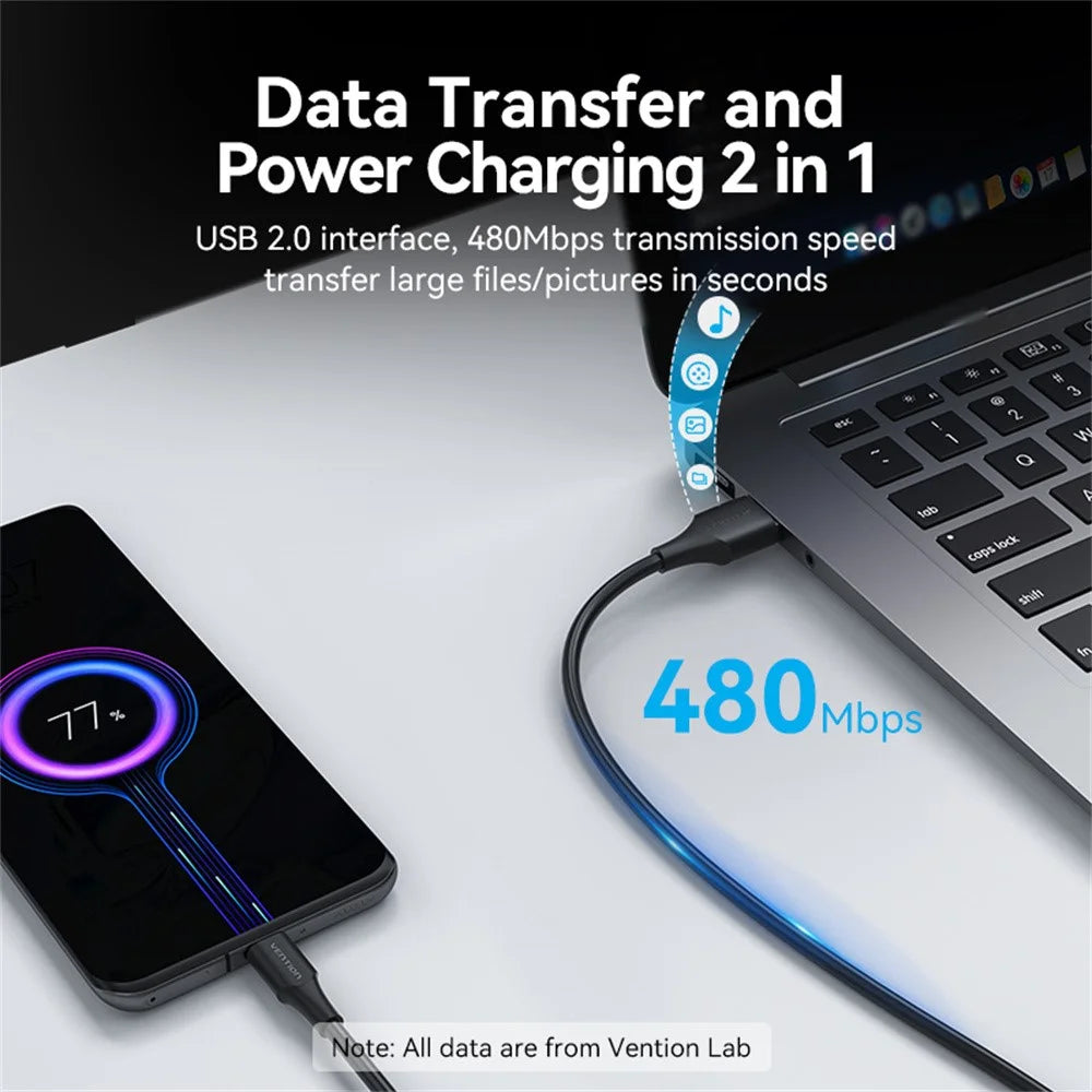 VENTION CTHBC 0.25m USB 2.0 A Male to C Male Cable 3A Fast Charging Data Sync Cord - Black - 7