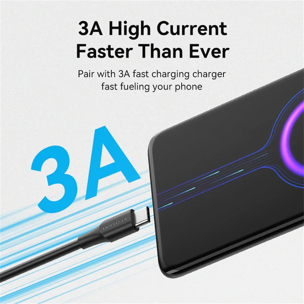 VENTION CTHBG CTH Series 3m 2.0 USB-A Male to USB-C Male 3A Data Cable High Speed 480Mbps 60W Charging Cord - 5