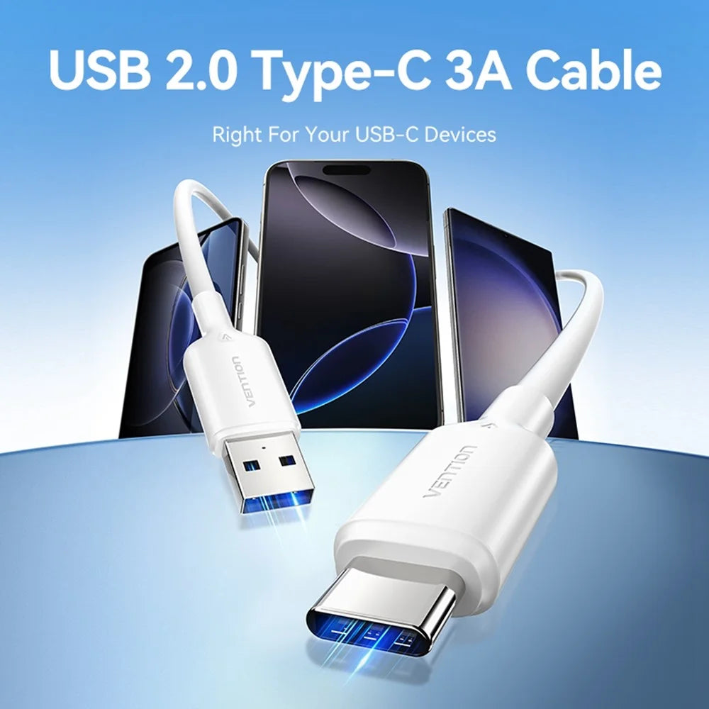 VENTION CTQBF 1m USB 2.0 Type A to Type C Data Cable 3A Fast Charging Wire for Smartphone Tablet, Black - 2