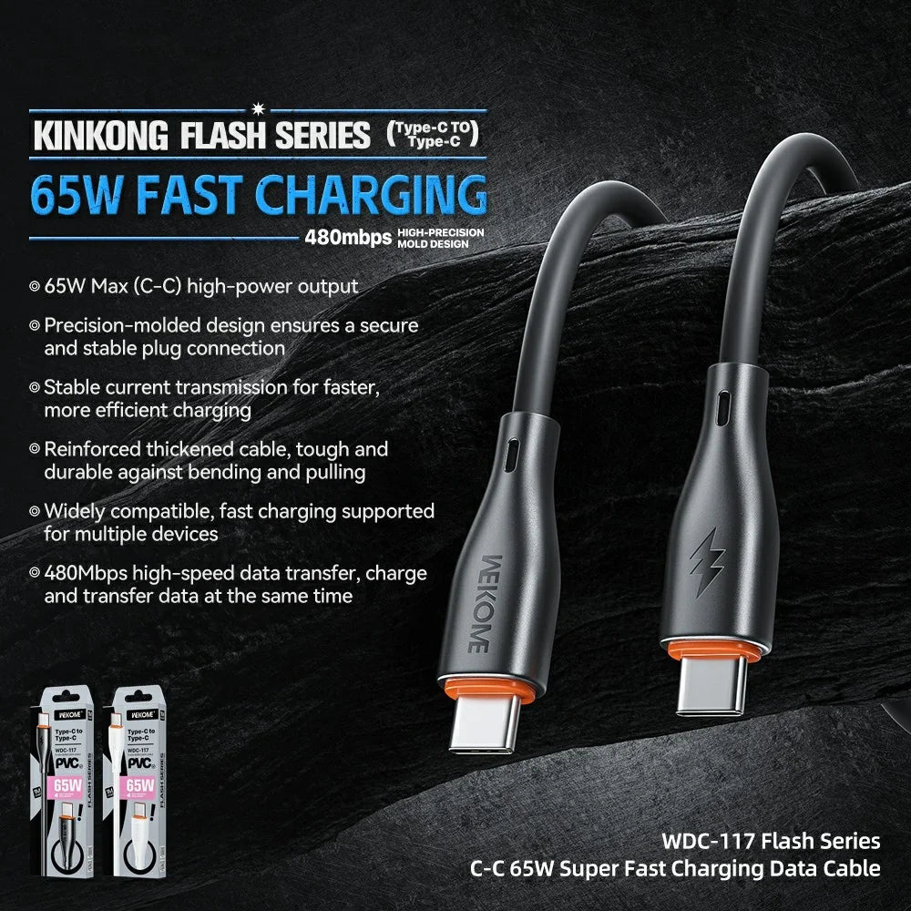 WEKOME WDC-117 Flash Series 1m Type-C to Type-C 65W Fast Charging 480Mbps Data Cable - Black - 2