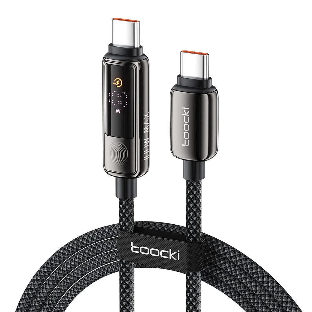 TOOCKI TX107C2 1m 100W Fast Charging USB C to USB C Cable Touch Control LED Display Data Sync Cord - 1