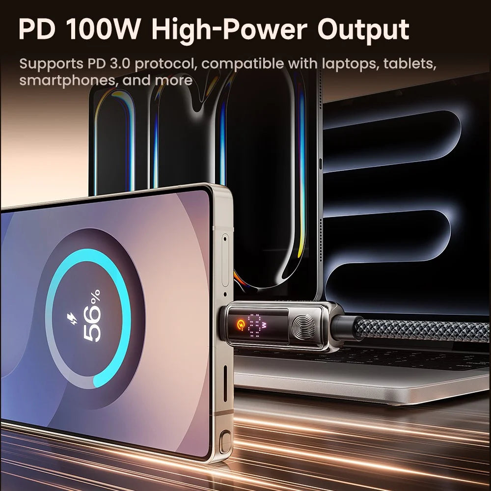 TOOCKI TX107C2 2m 100W Fast Charging USB C to USB C Cable Touch Control LED Display Data Sync Cord - 5