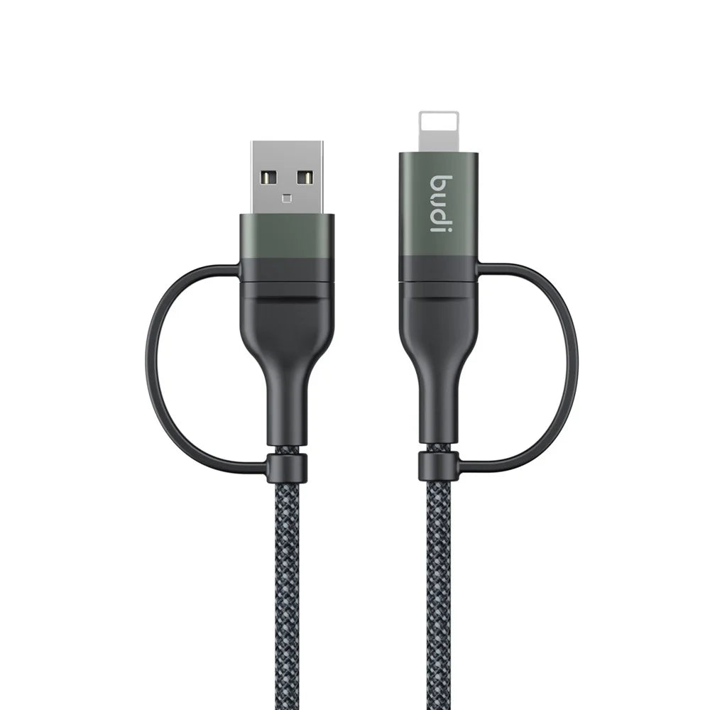 BUDI DC259ATTL12B 4 in 1 1.2m PD 65W USB / Type-C to iP / Type-C Charge Cable Fast Charging Cable - Black - 2