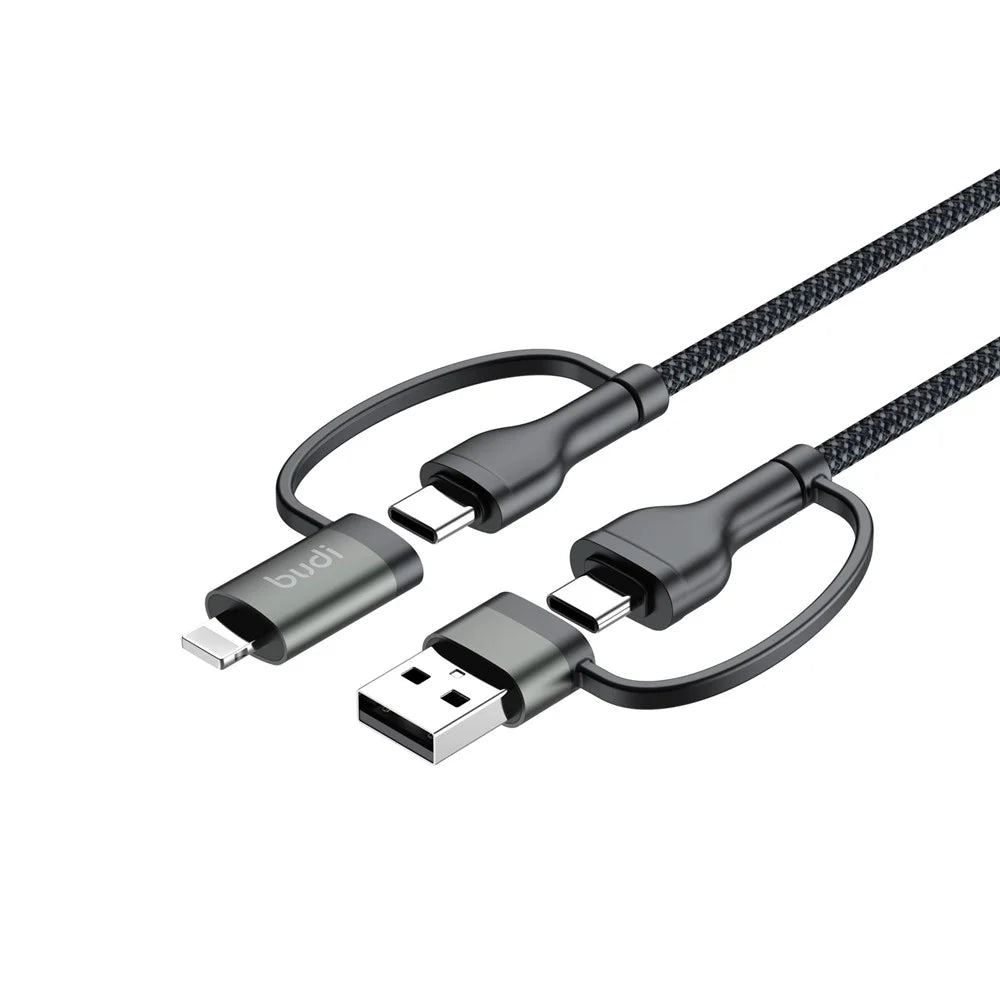 BUDI DC259ATTL12B 4 in 1 1.2m PD 65W USB / Type-C to iP / Type-C Charge Cable Fast Charging Cable - Black - 5