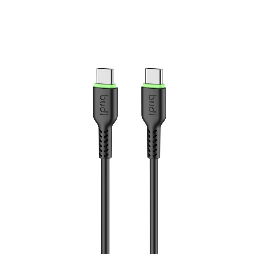 BUDI DC158TT10 1m 65W Fast Charging Type C Cable Soft TPE USB C to USB C Data Cord - Black - 2