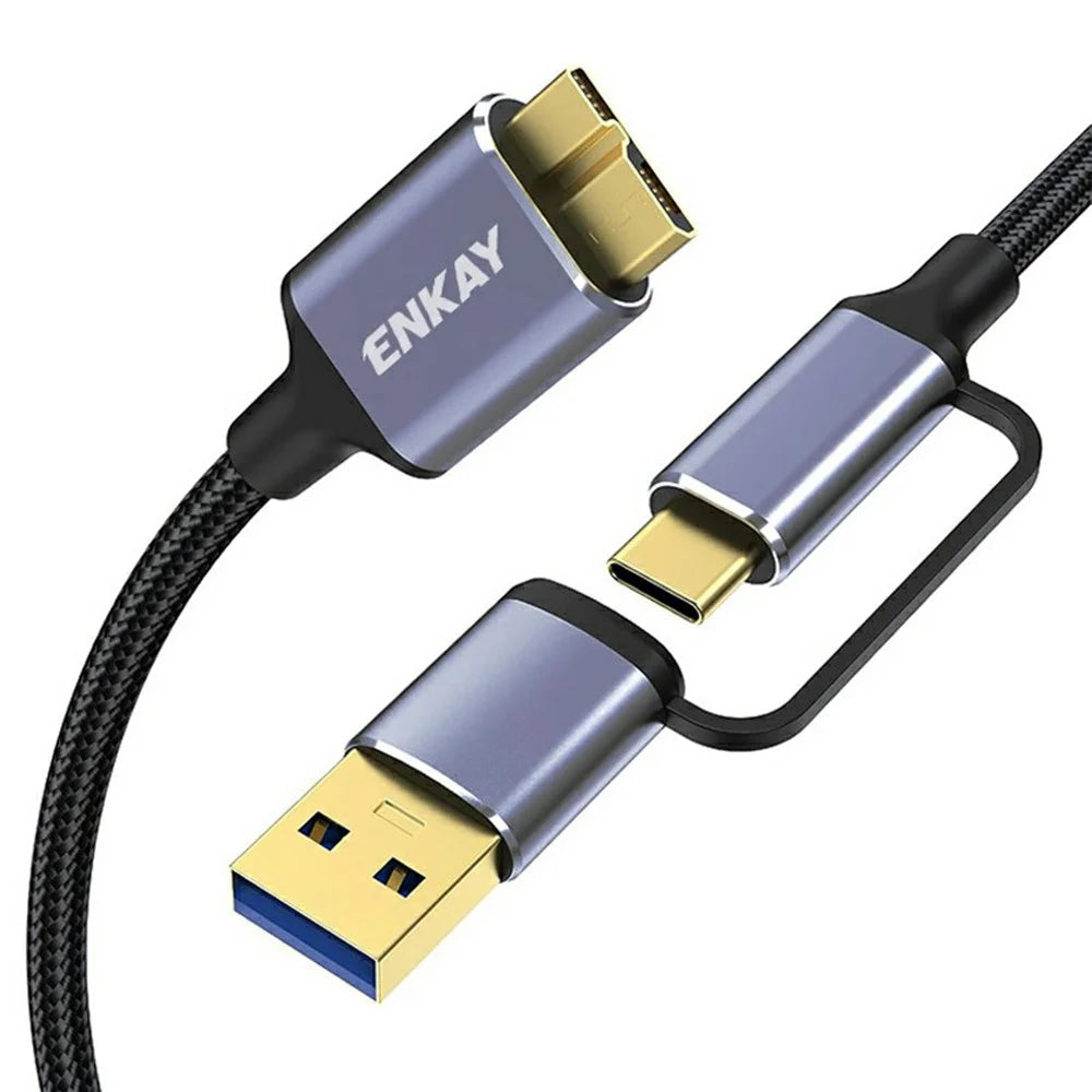 ENKAY HAT PRINCE 2 in 1 1.5m USB 3.0 A  /  Type-C to USB 3.0 Micro B Cable Camera Hard Drive Rapid Data Transfer - 1