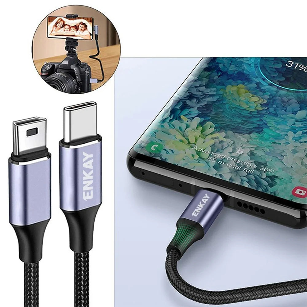 ENKAY HAT PRINCE 1m Straight Type-C to Mini USB 2.0 Charging Cord Support Sync Data Cable - 2
