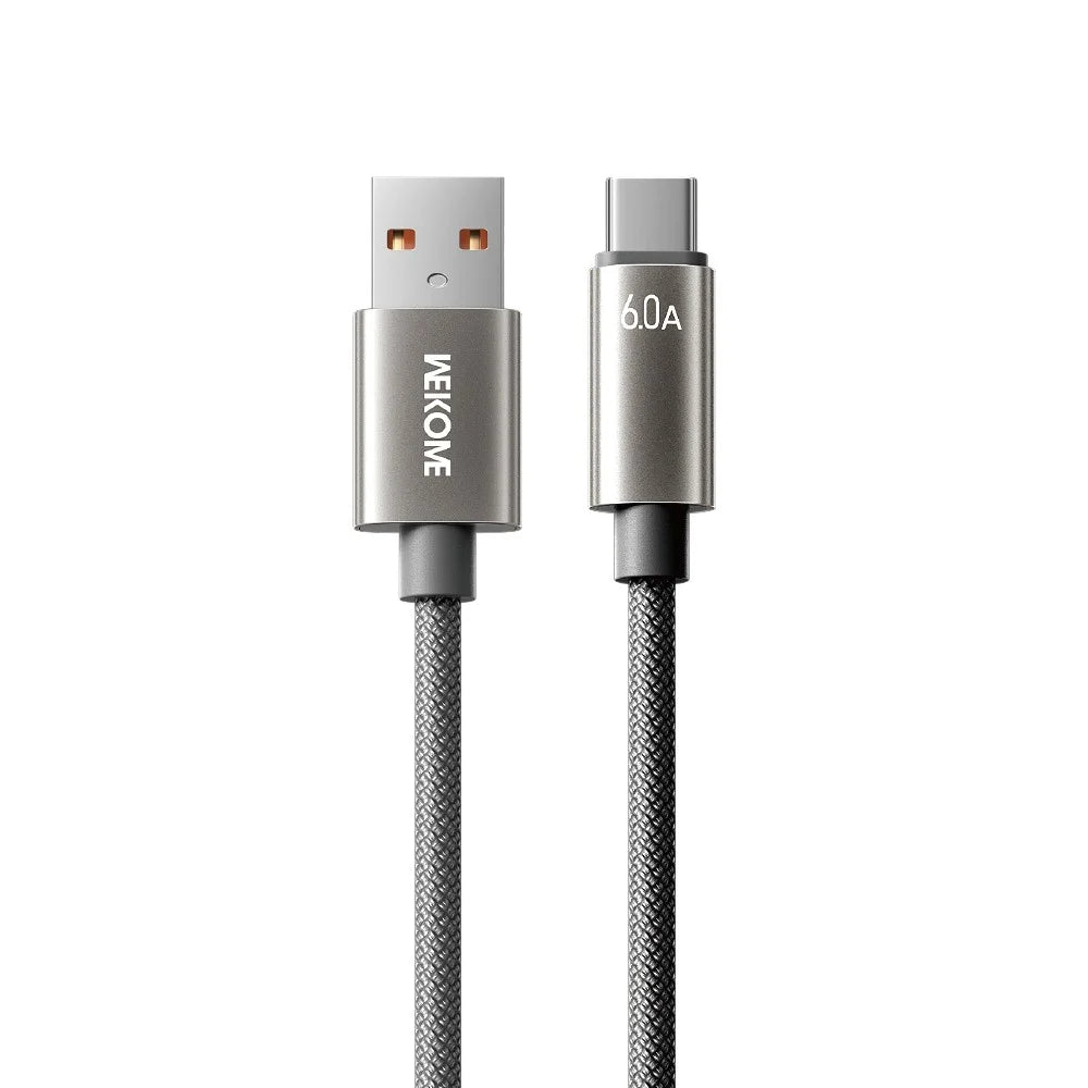 WEKOME WDC-63a USB to Type-C Charger Cable 1.2m 66W Fast Charging Data Transfer Braided Nylon Cord for Phone  /  Tablet - Grey - 1