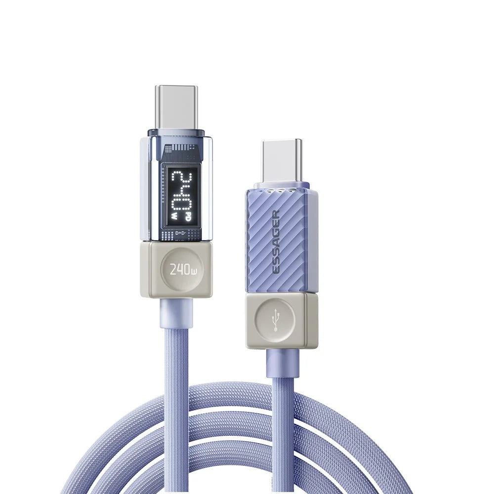 ESSAGER 1m Type-C to Type-C Charging Cable 100W Transparent Digital Display Data Cable - Blue - 2