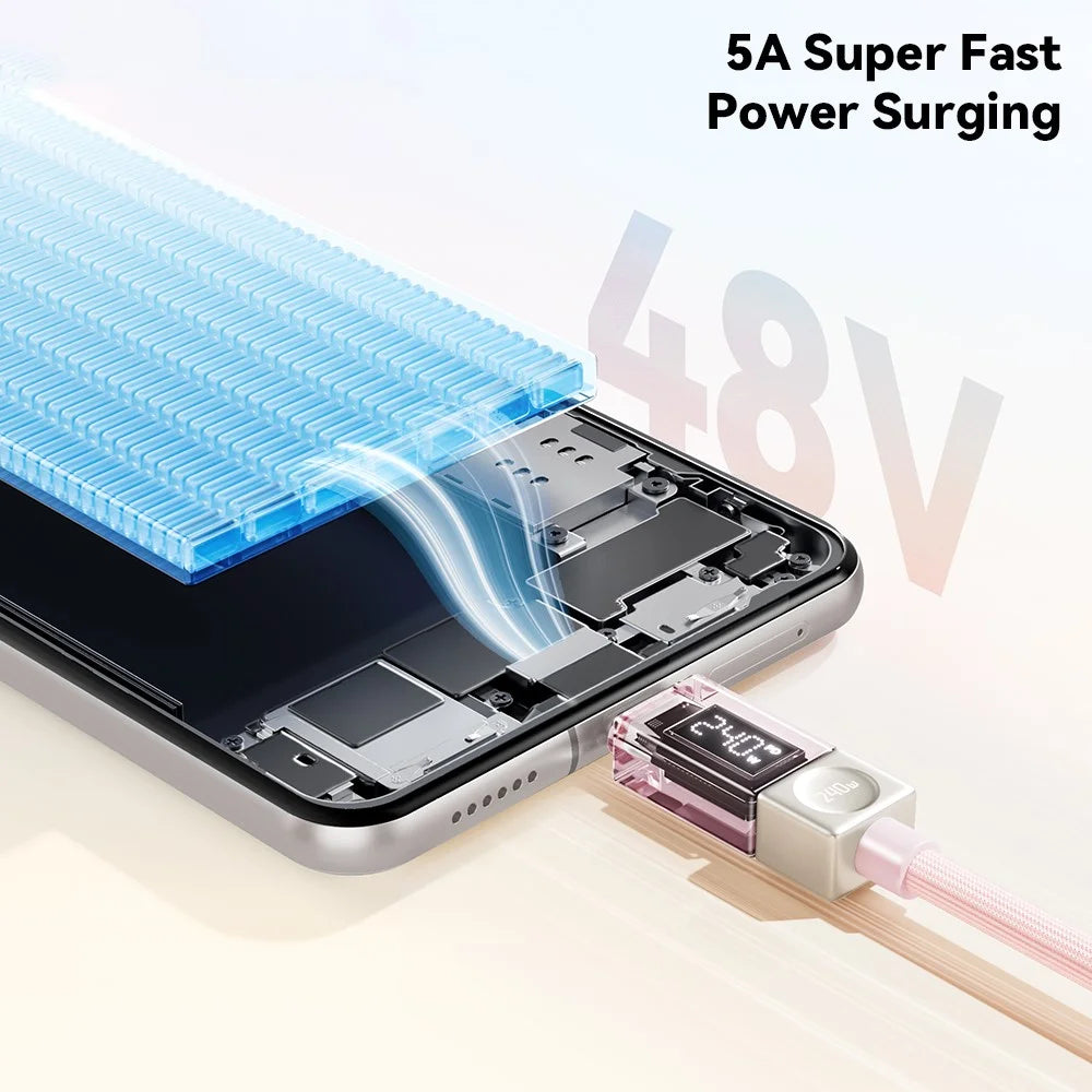 ESSAGER 1m Type-C to Type-C Charging Cable 100W Transparent Digital Display Data Cable - Blue - 7