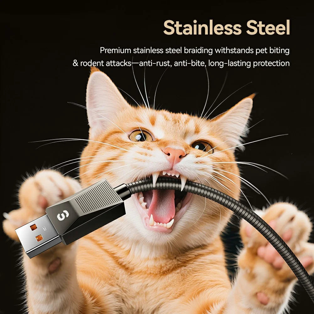 ESSAGER 1m USB A to USB C Stainless Steel Cable 7A Fast Charging 480Mbps Data Sync Cord - 6