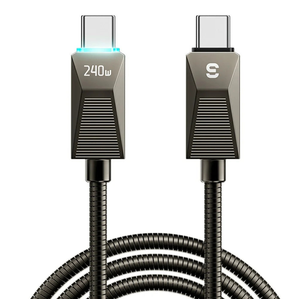 ESSAGER 1m 240W Fast Charging Wire USB C to USB C Stainless Steel Data Transfer Cable - 1