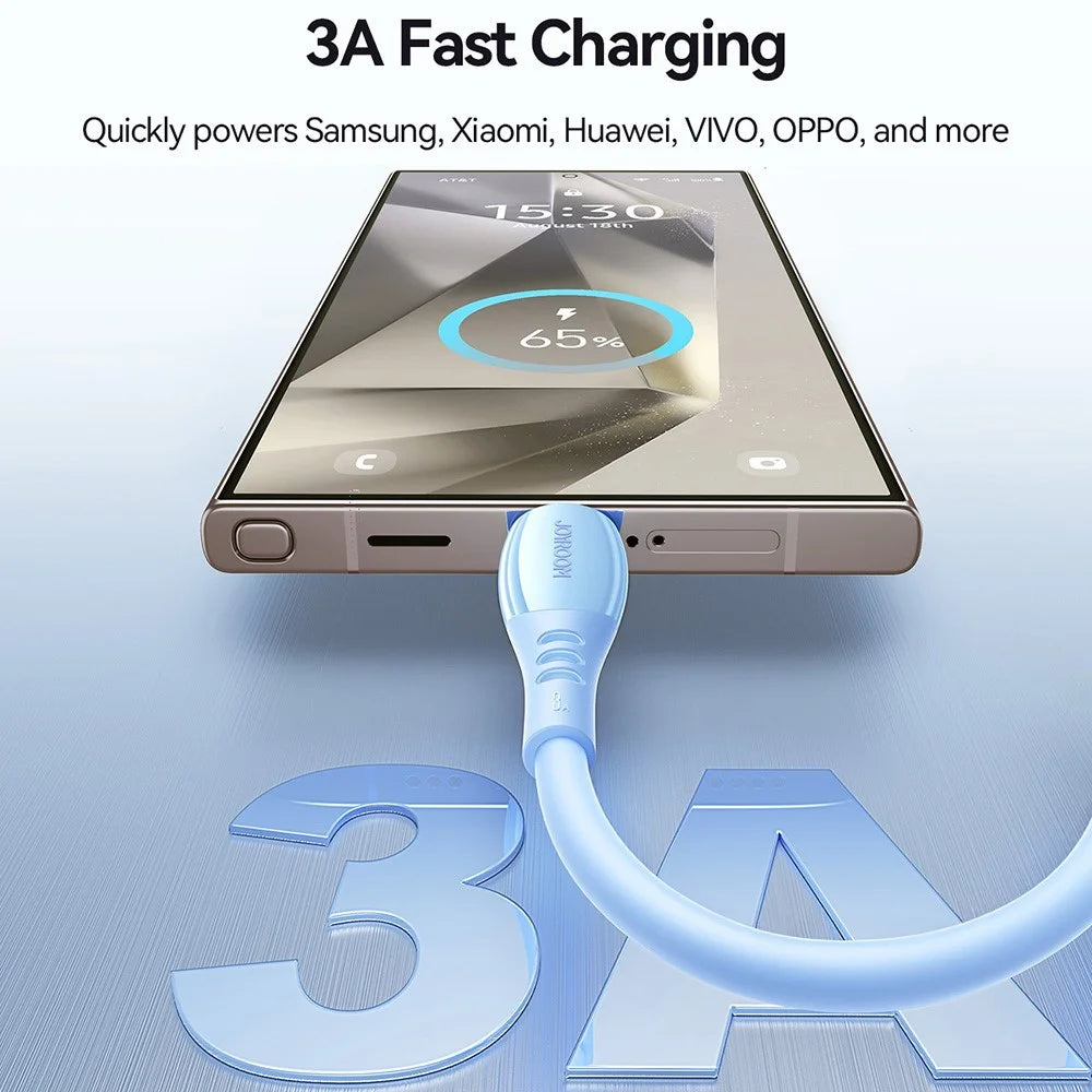 JOYROOM S-A59 Colorful 1.2m USB-A to Type-C Cable 3A Fast Charging Data Transfer TPE Cord - Blue - 2