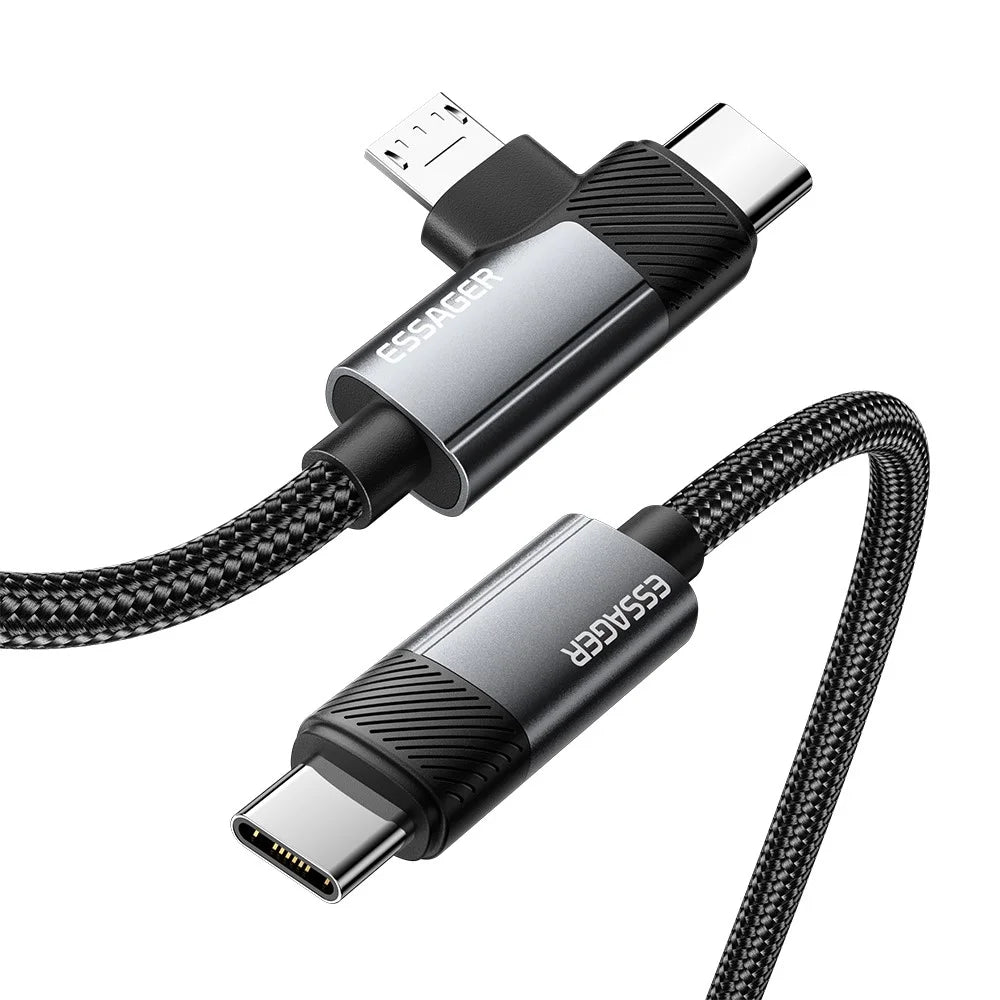 ESSAGER 0.25m C-C+M 65W Aluminum Alloy Data Cable Type-C to Type-C+M Fast Charging Cable - Grey - 1