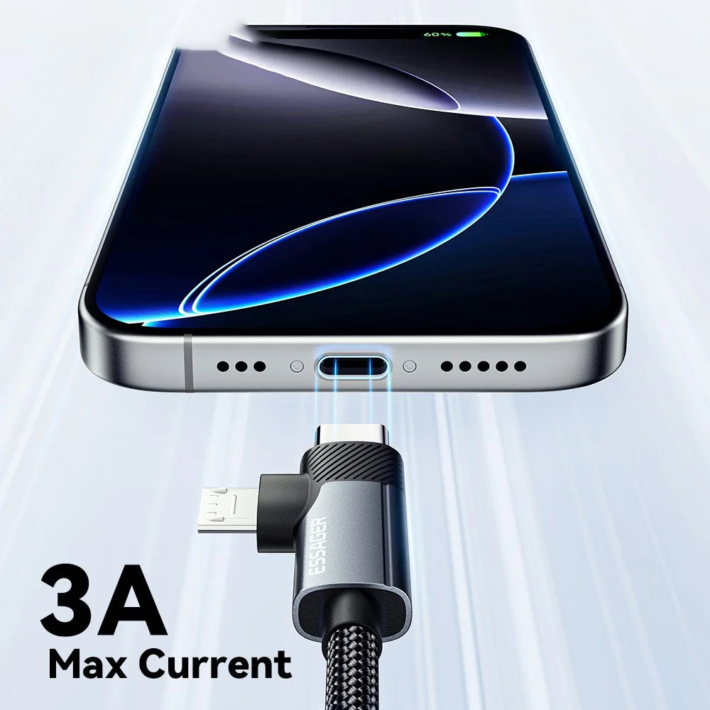 ESSAGER 2m 65W Aluminum Alloy Data Cable 2 in 1 Type-C to Type-C+M Micro Fast Charging Cable - Grey - 5