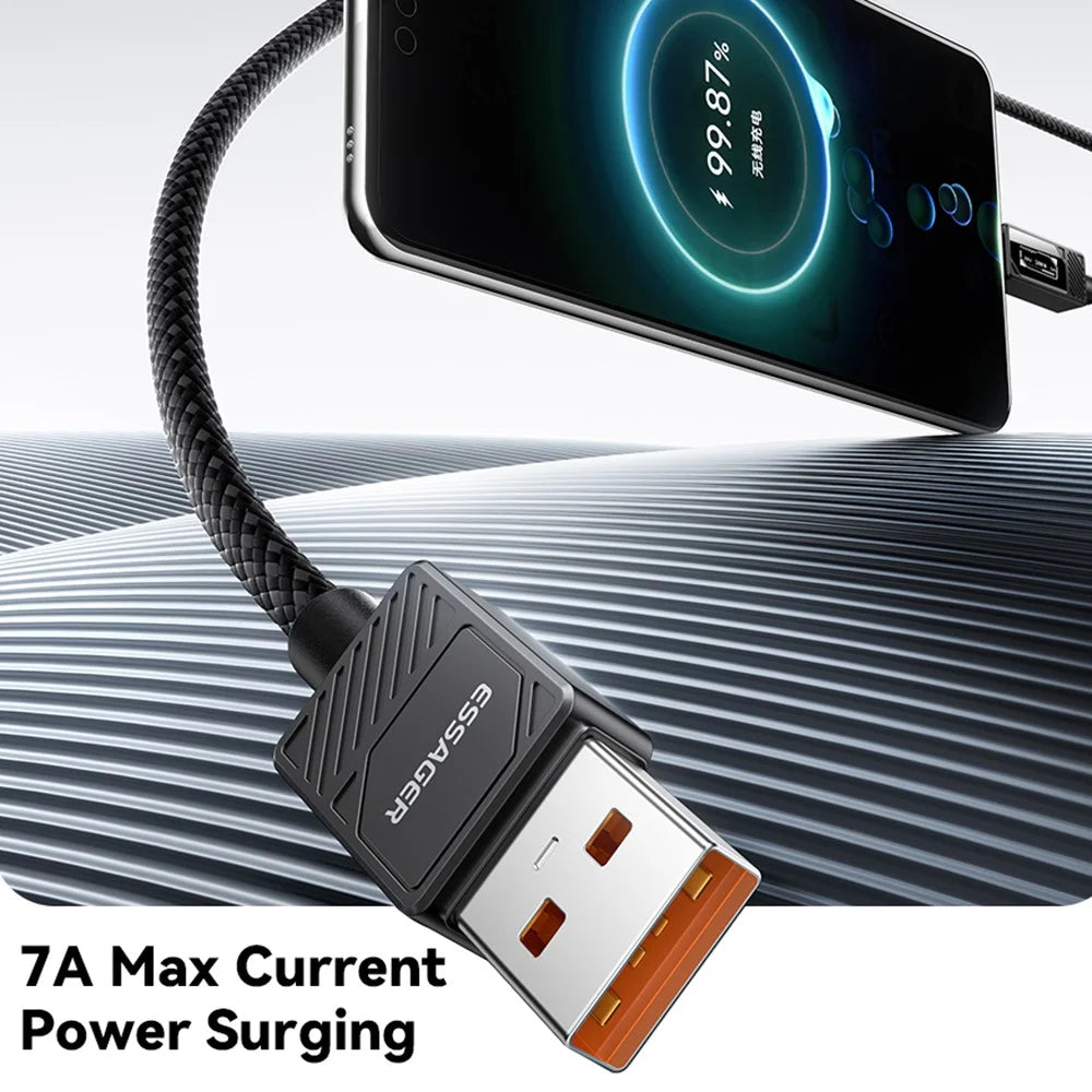ESSAGER USB-A to USB-C Cable 7A 100W Digital Display Fast Charging Data Cable 0.25m - 4