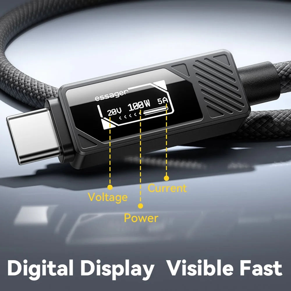 ESSAGER Type-C to Type-C Smart Display Cable 100W Power Delivery 480Mbps Data Transfer Cable 2m - 6